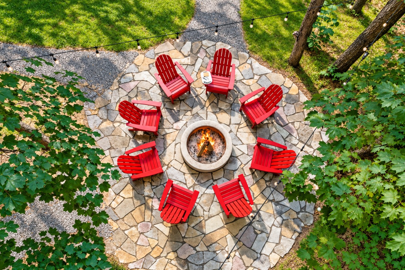 Chalet Getaway: Fire pit area from above