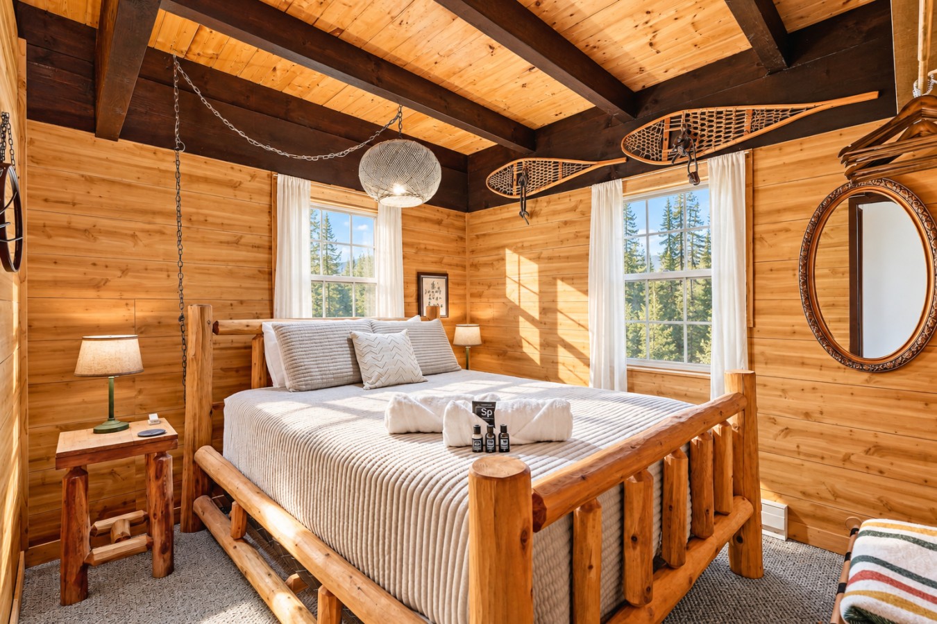 Chalet Getaway: Wood-paneled bedroom