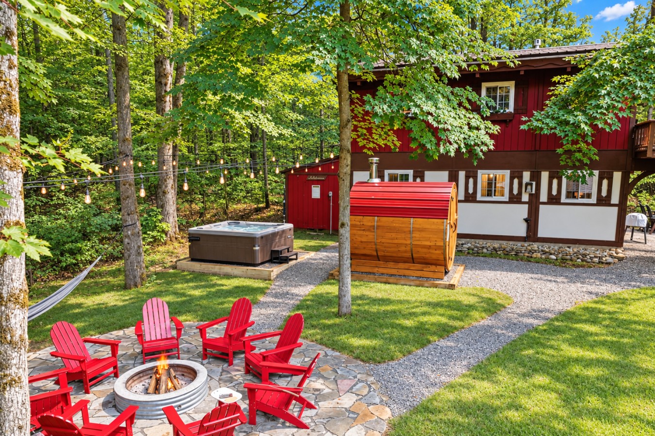Chalet Getaway: Outdoor gathering area and chalet