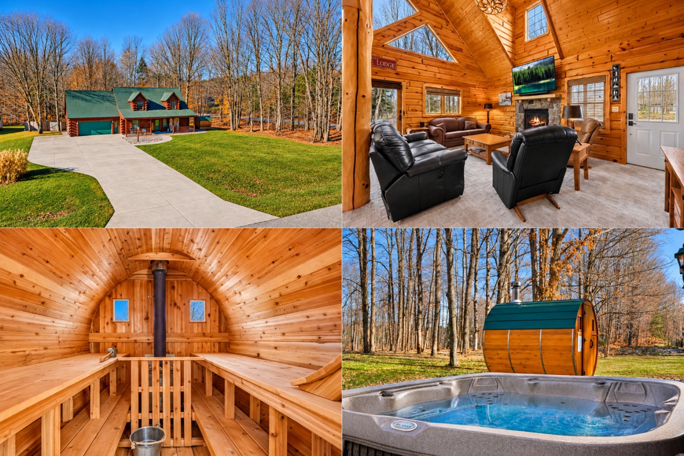 Thompsonville Lodge: Four-panel property photo collage