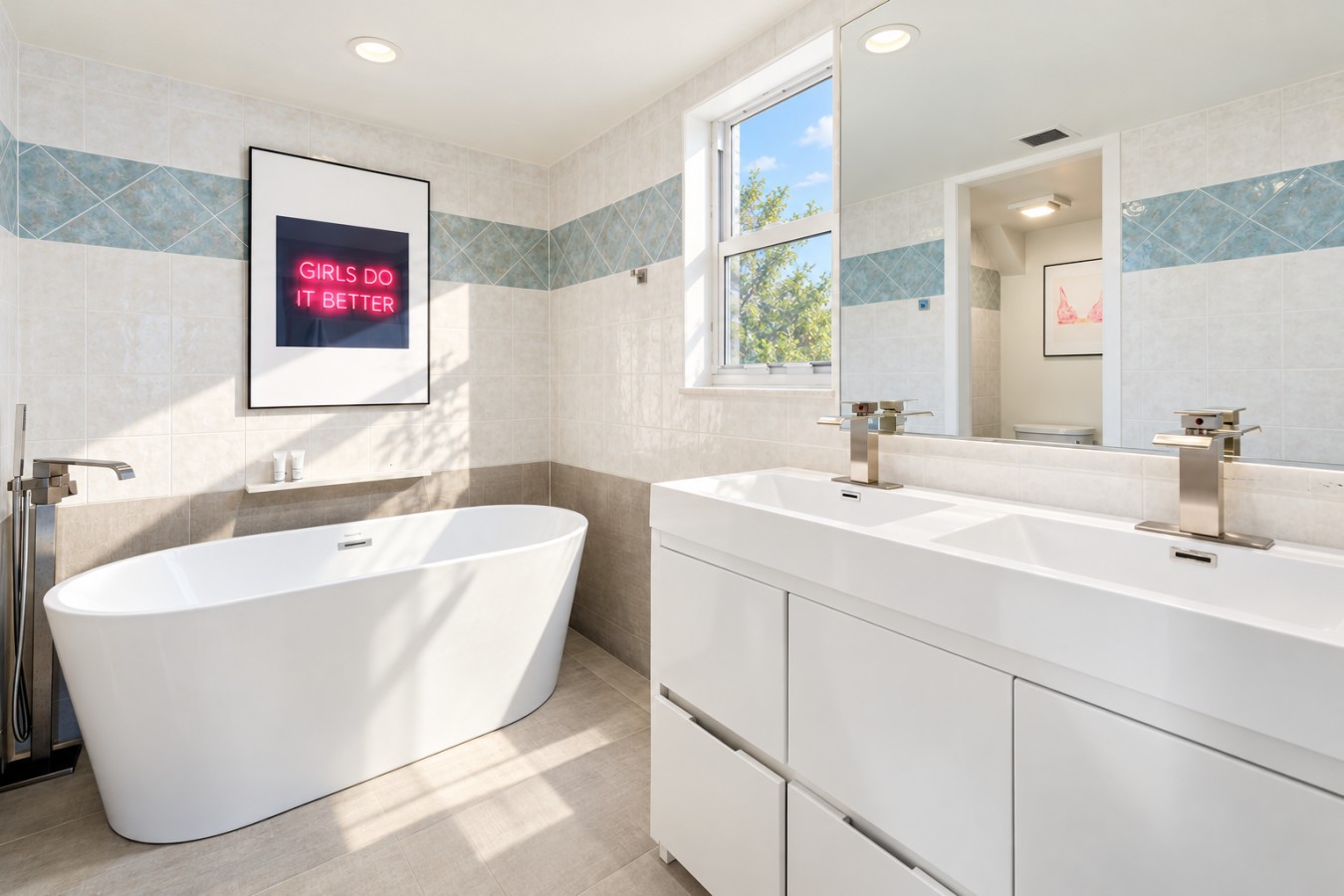 The Jungle: Bathroom vanity and shower