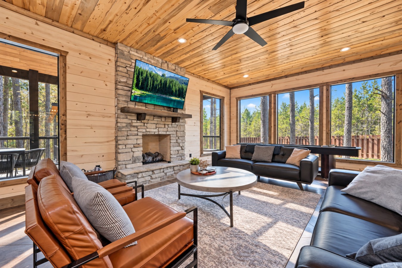 Family Getaway: Living room and large windows
