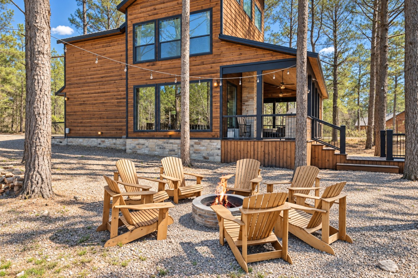 Family Getaway: Cabin and fire pit gathering area