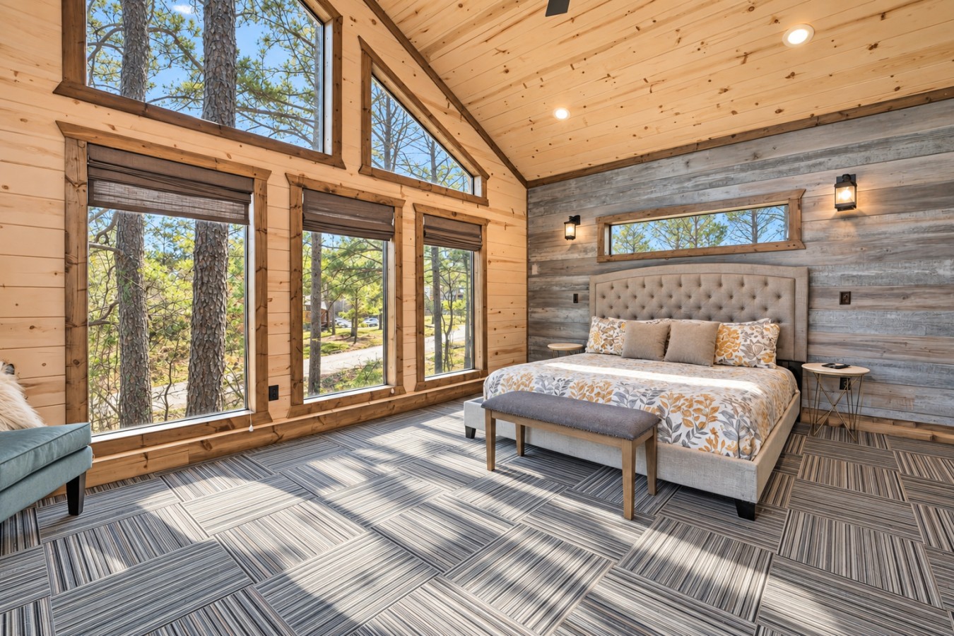 Family Getaway: Bedroom with wooded views