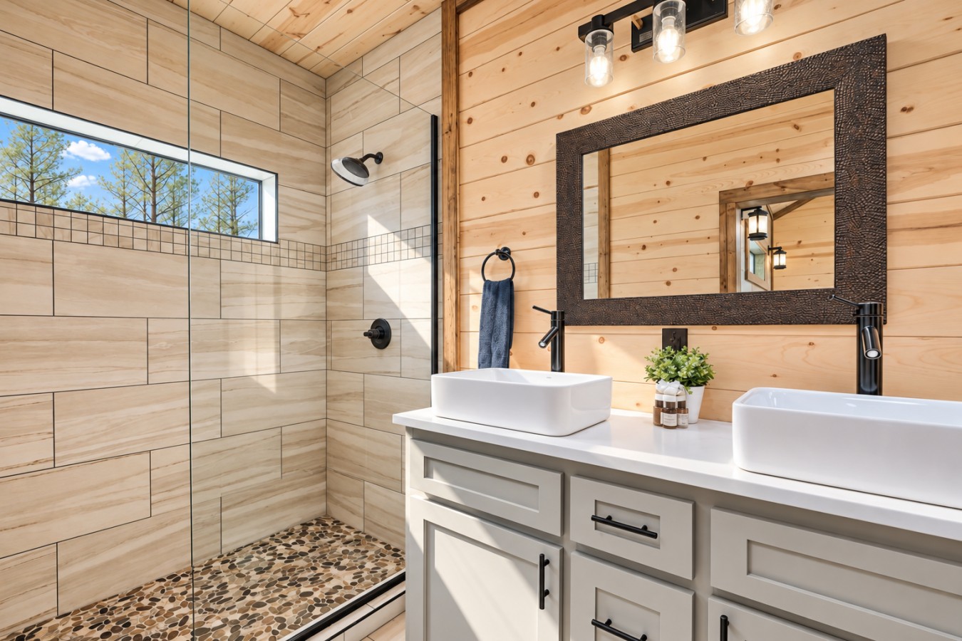 Family Getaway: Tiled shower