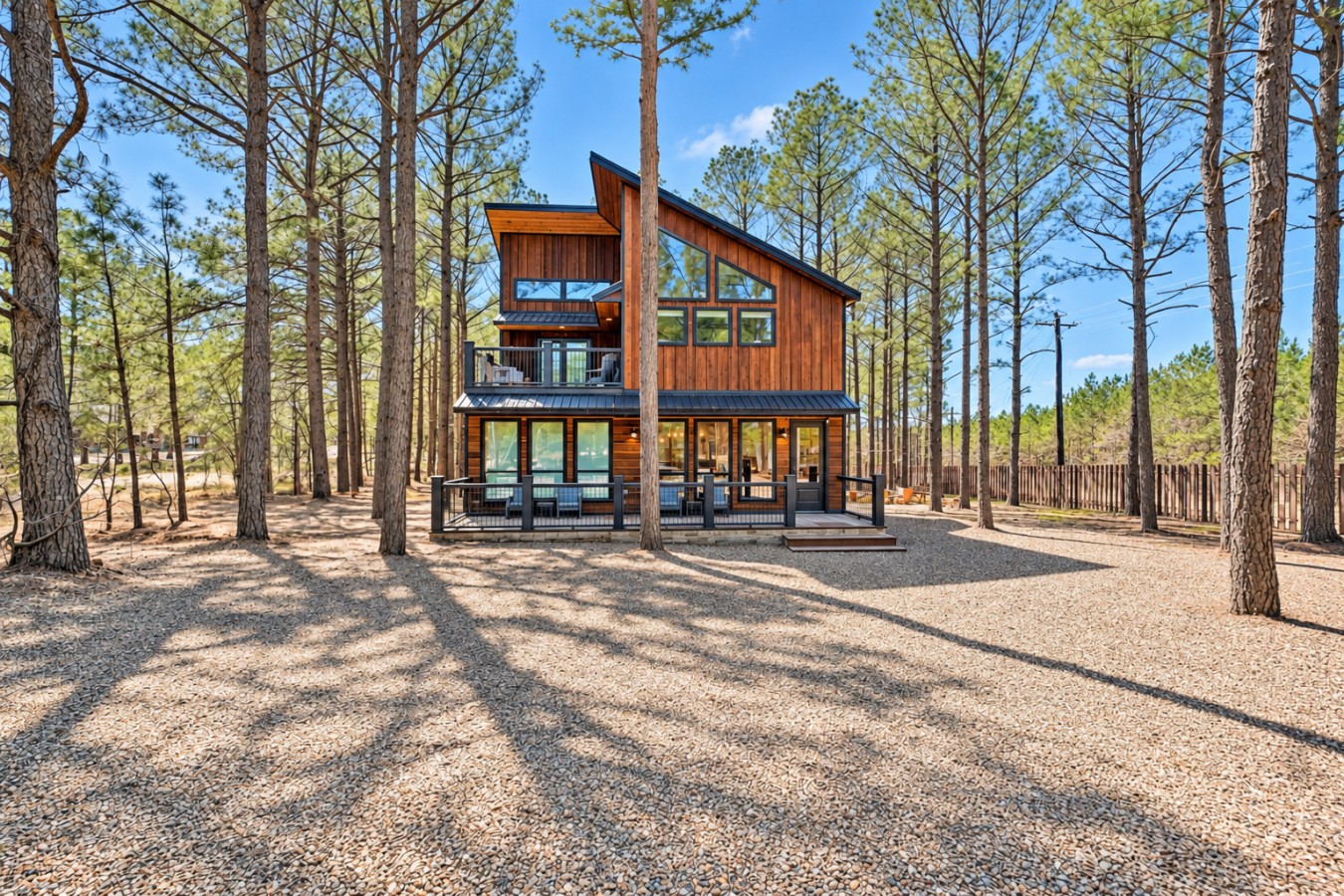 Family Getaway: Cabin exterior and wooded setting