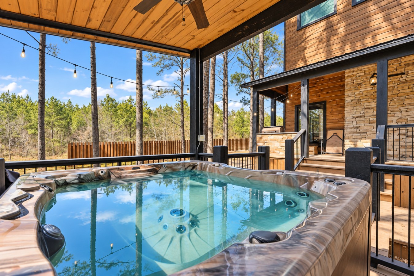 Family Getaway: Hot tub on the covered deck
