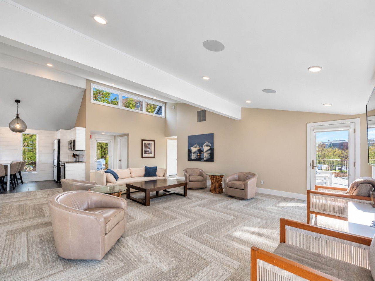 Bright main-floor living area with vaulted ceilings