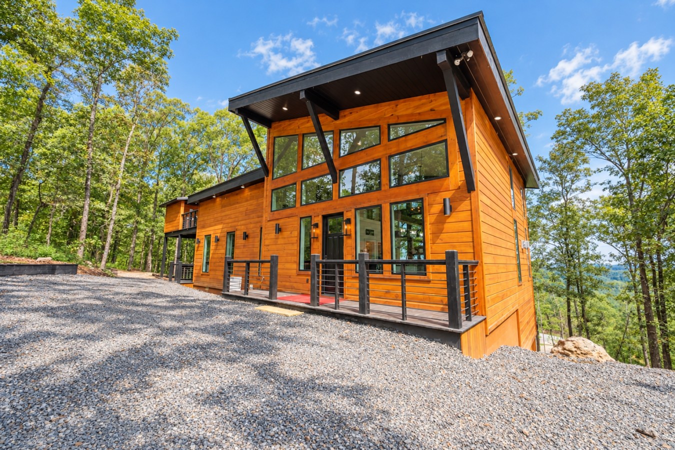 Sky High: Cabin exterior and driveway