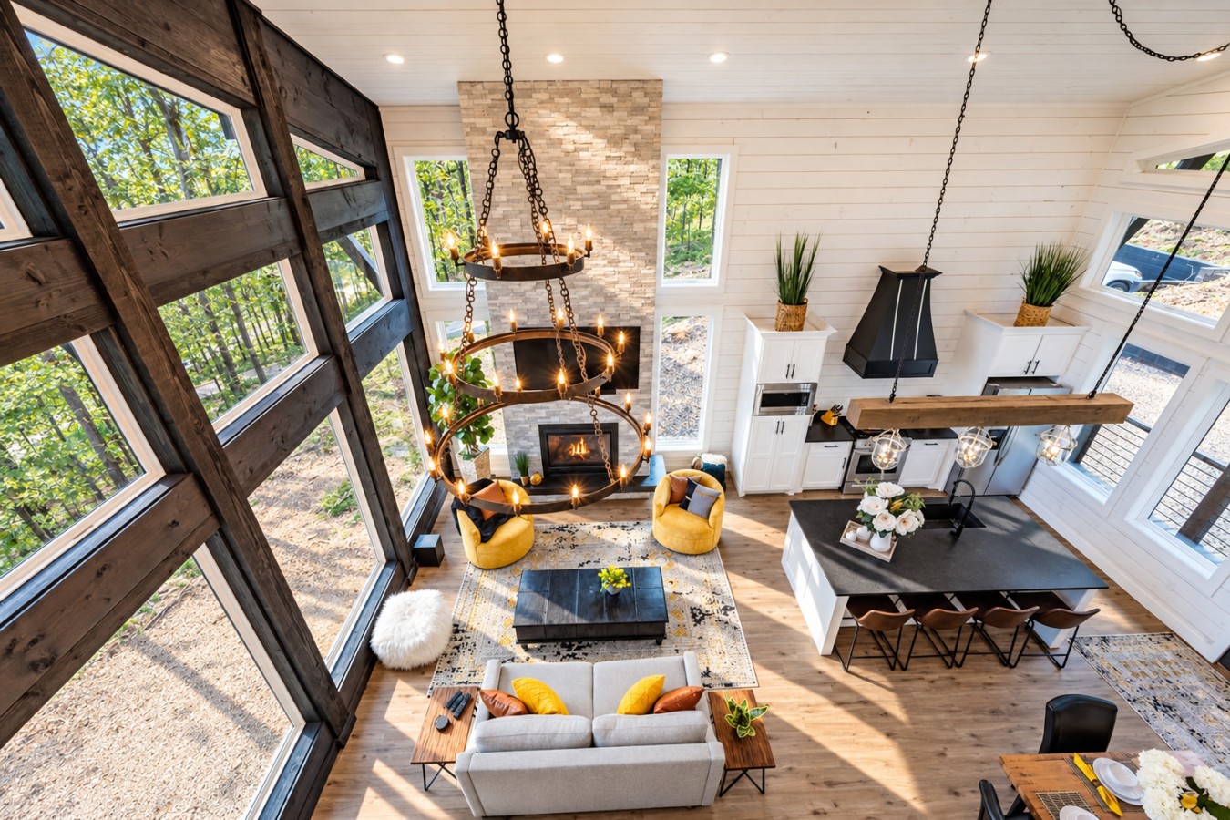 Sky High: Living and dining area from above