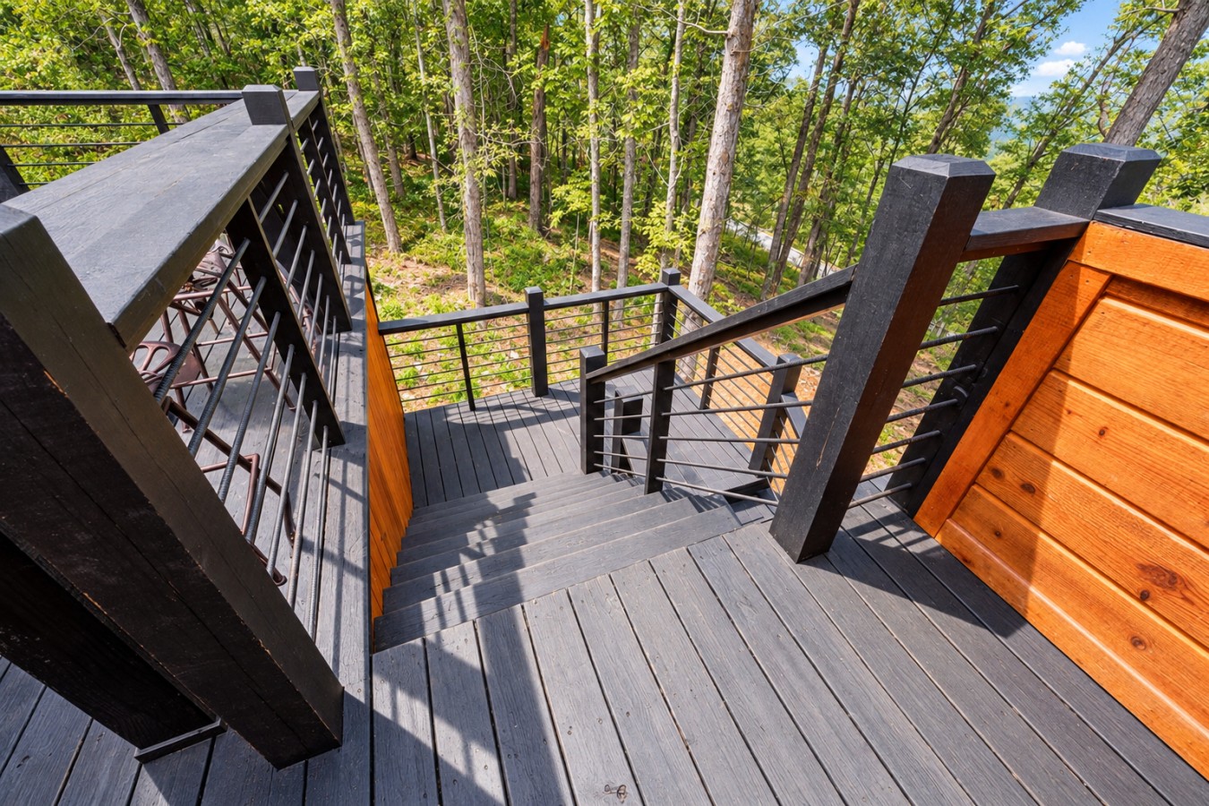 Sky High: Deck stairs and railing