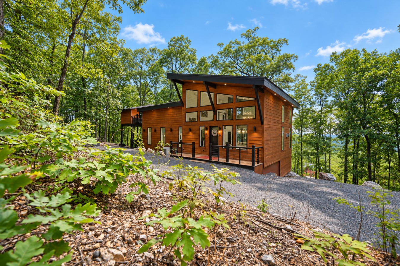 Sky High: Cabin exterior among the trees