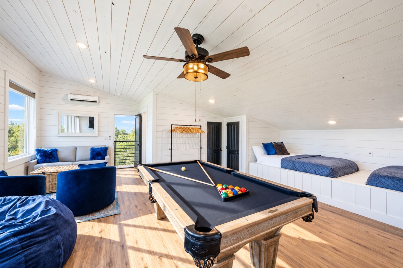 Sky High: Upstairs beds and pool table