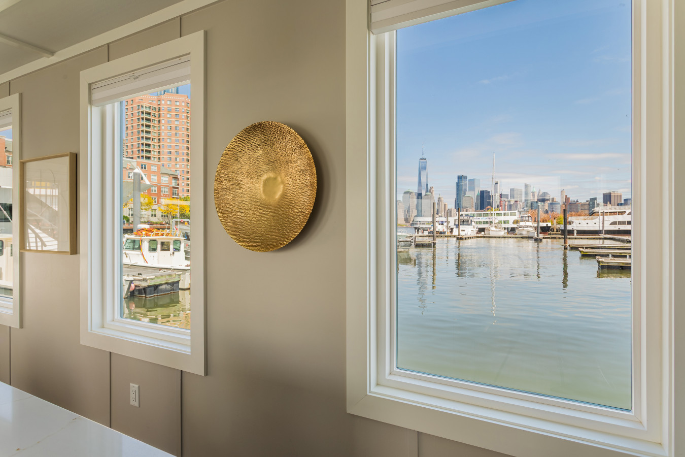 One World Trade and the Lower Manhattan skyline sit perfectly framed in the window, a view you'll find from nearly every room in the suite.