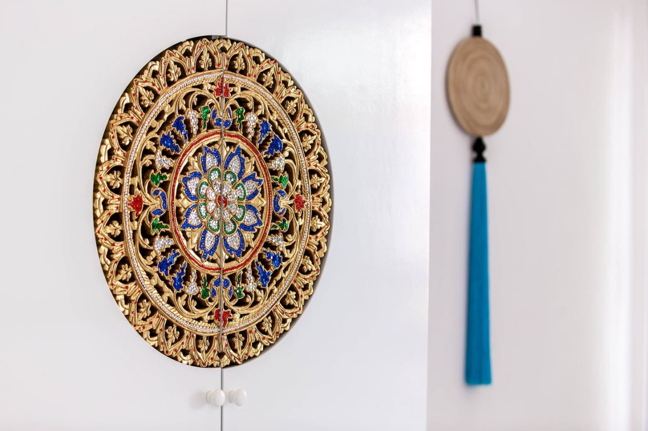 Traditional Thai decorative artwork and ornaments villa interior Koh Samui