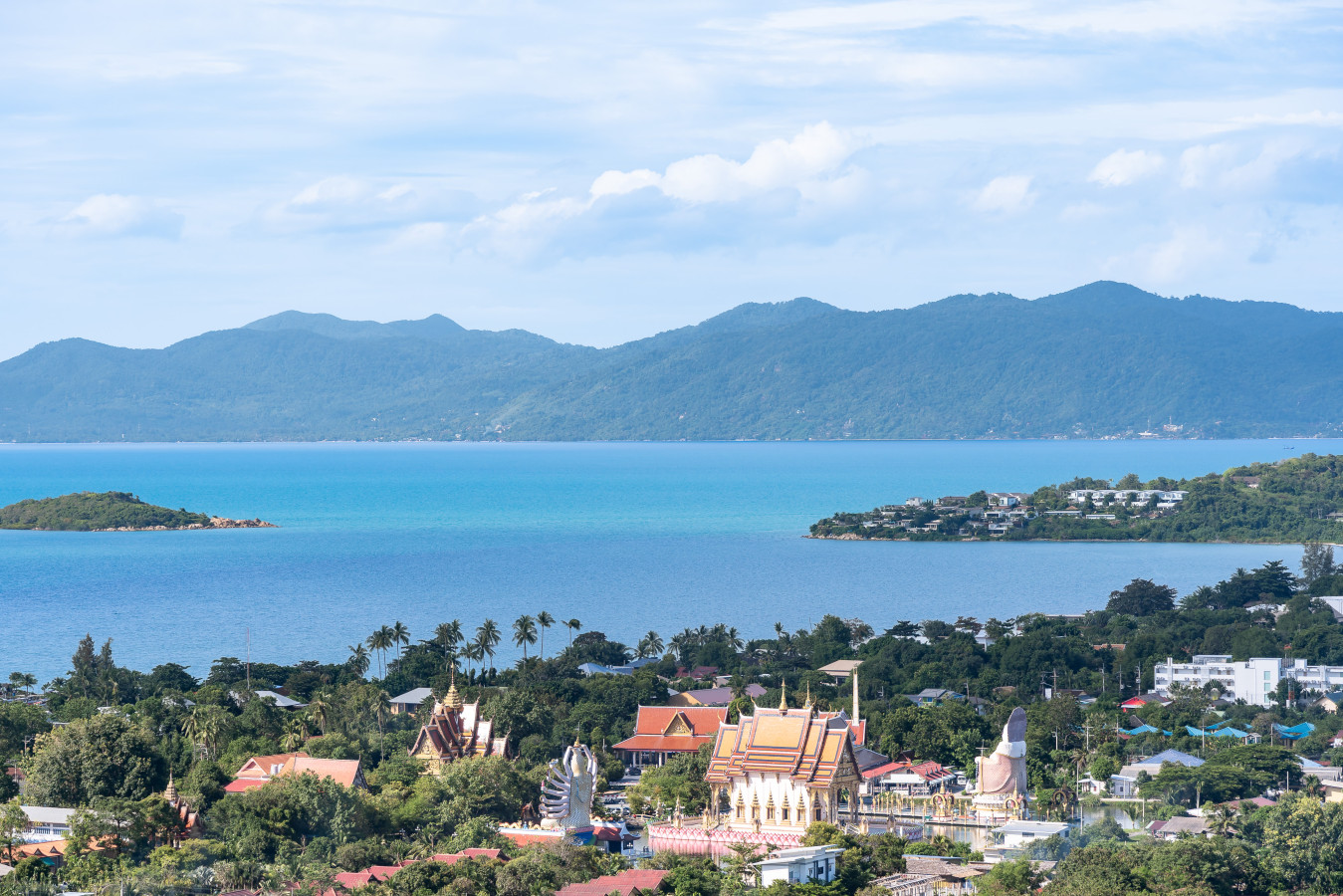 Spectacular aerial view of Koh Samui coastline and islands
