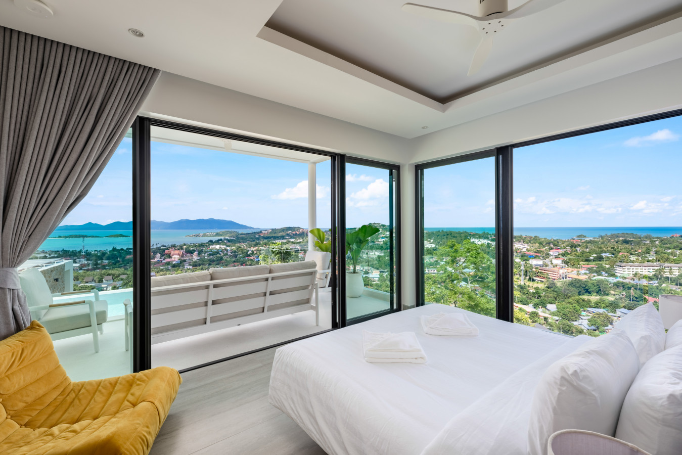 Bedroom retreat with sweeping hilltop views of the coastline