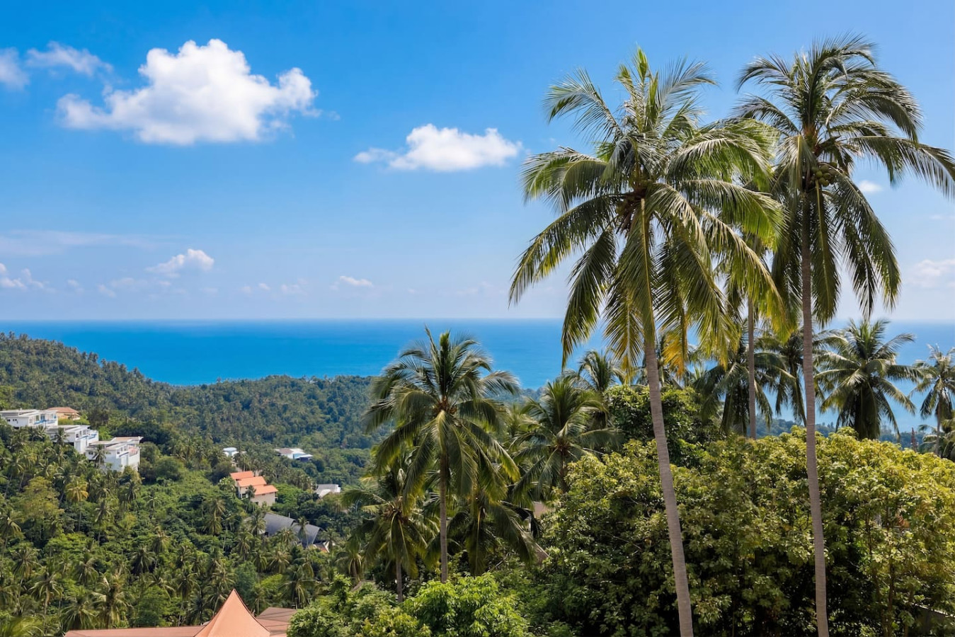 Breathtaking panoramic sea and coastline views from Sunrise Hill Villa, Koh Samui Thailand