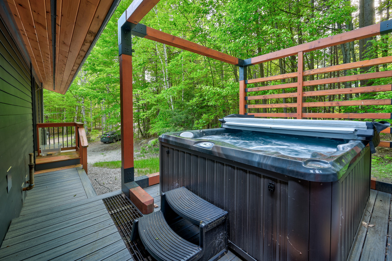 A brand-new hot tub is available for an additional $100, offering the ultimate way to soak under the stars.