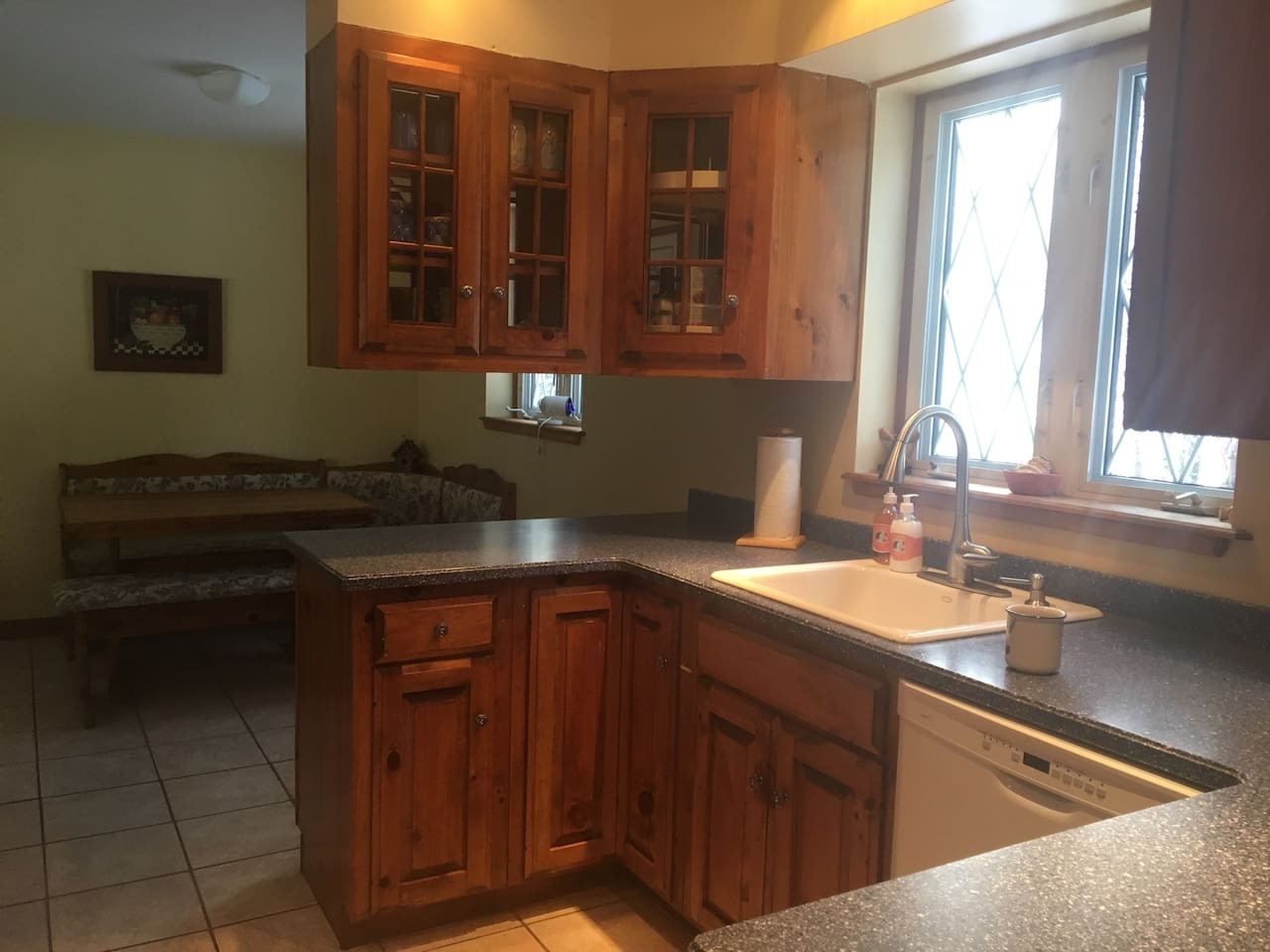 View from kitchen to dining area.
