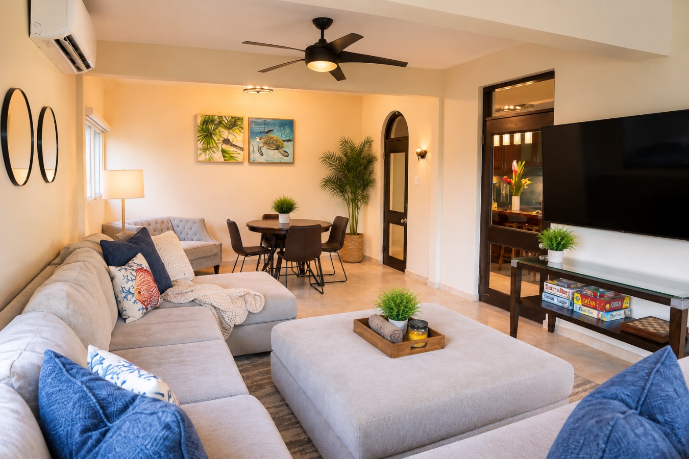 Kick back on the oversized sectional for movie night, or grab a board game and enjoy an easy night at home together.