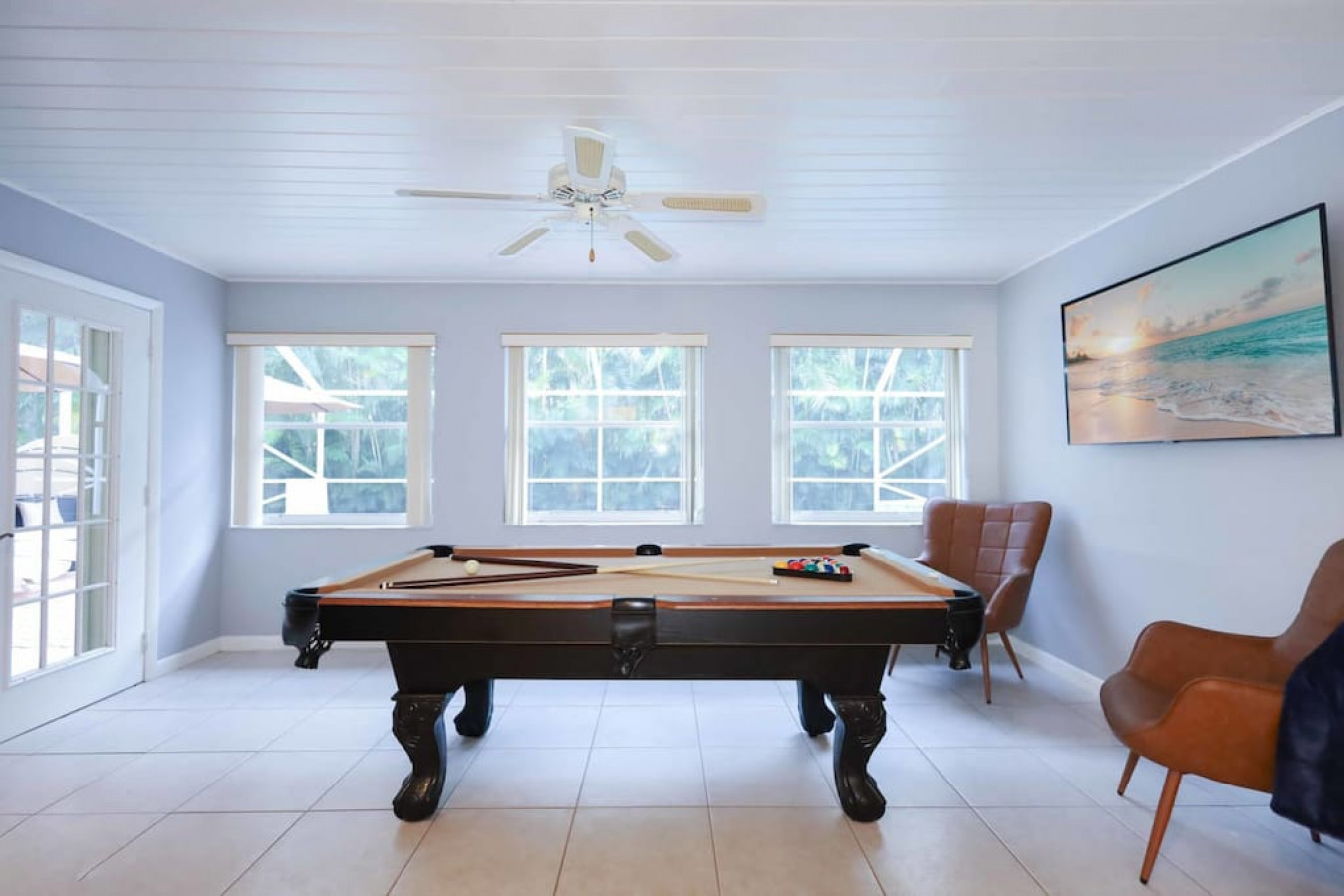 Nothing says vacation like a game room. Practice your skills on this gorgeous pool table or watch a movie on the Smart TV