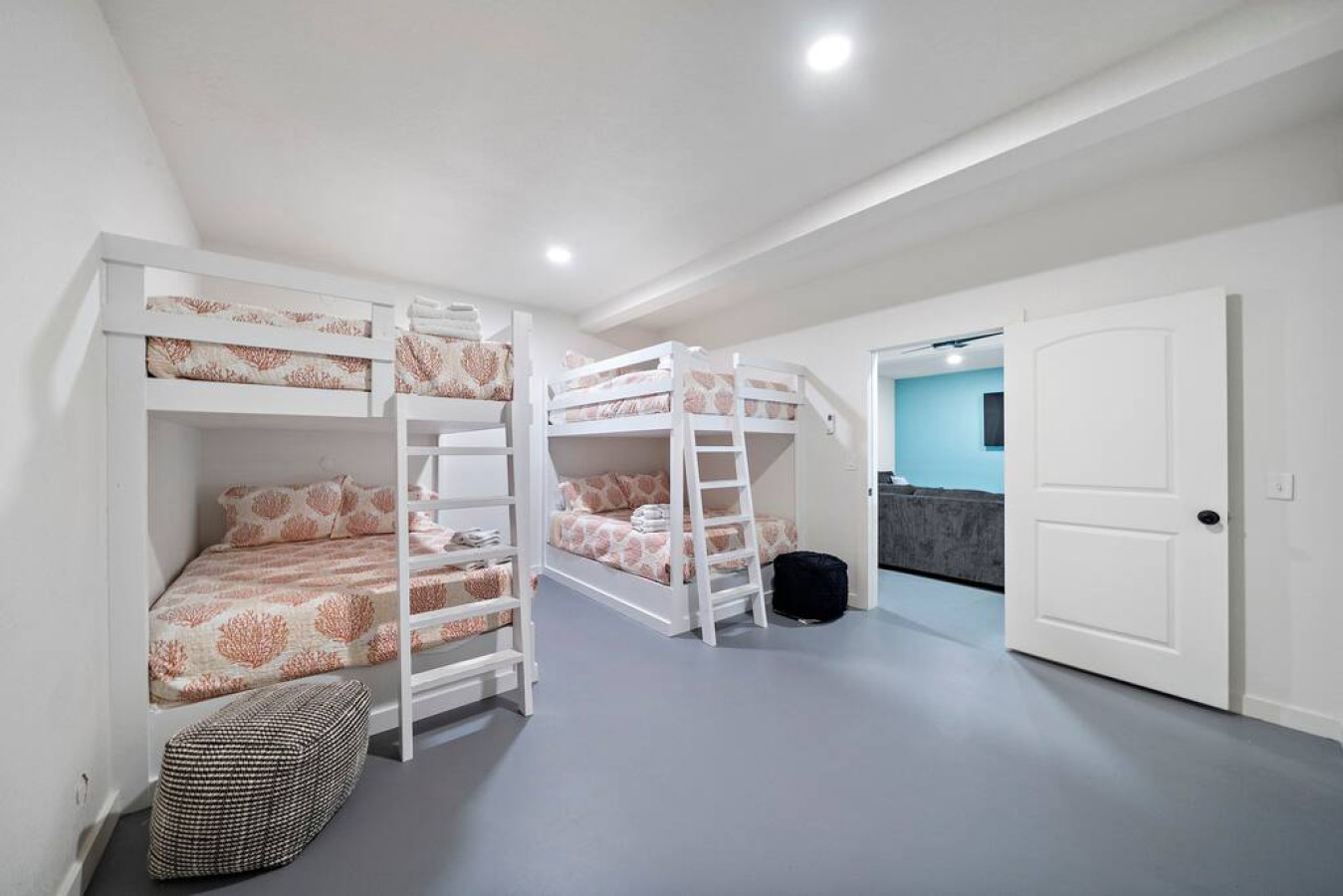This bedroom has full bunk beds