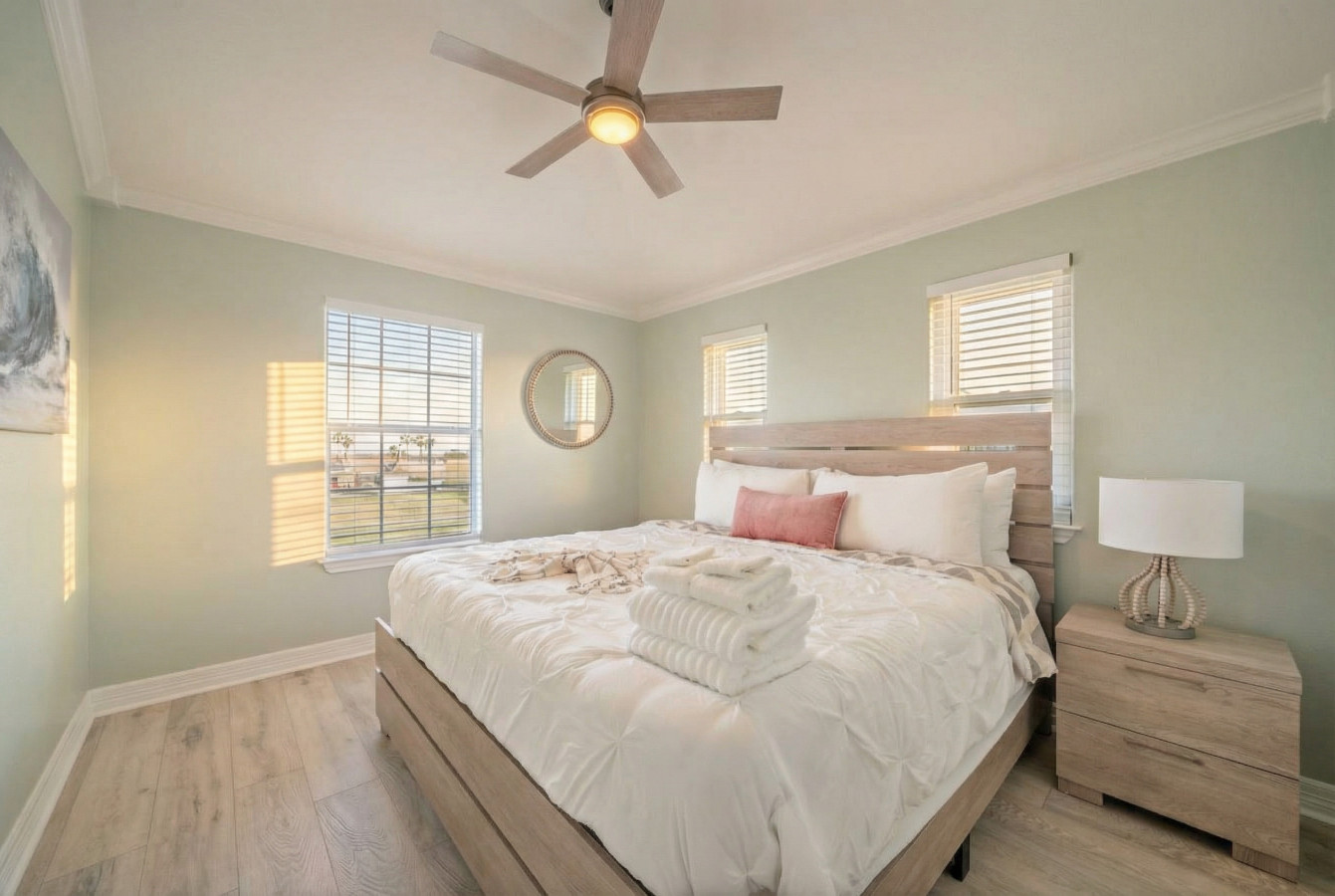 Stylish dreams unfold in the heart of this chic sleeping space with this king-sized bed