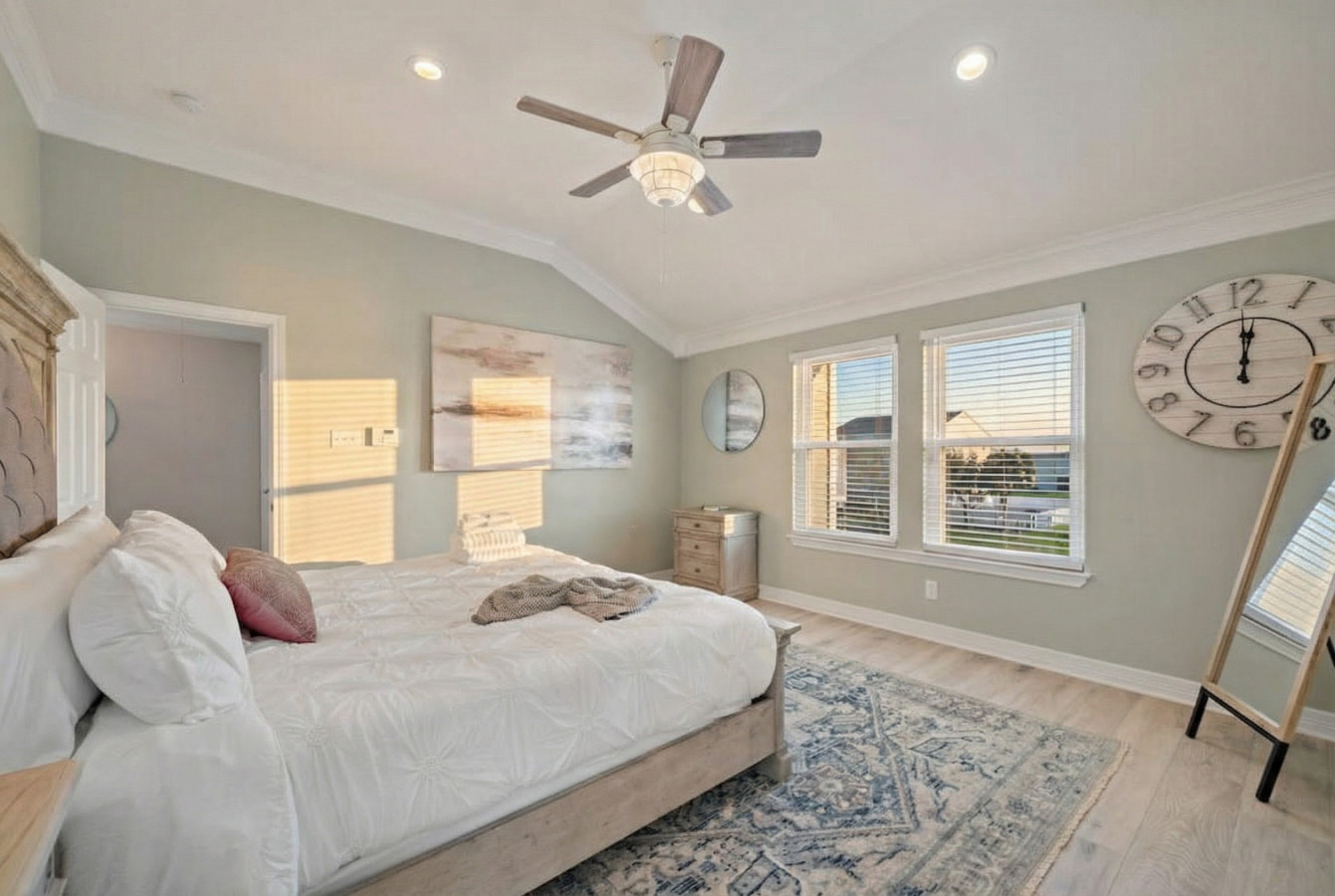 Serenity echoes in every corner of this contemporary haven with this king-sized bed