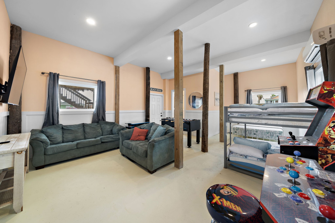 Enjoy this game room with a variety of games