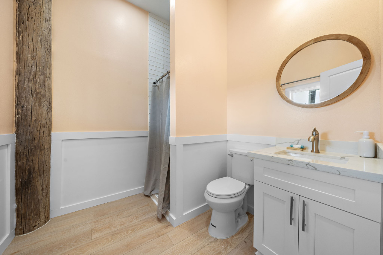 This bathroom is located downstairs off the game room