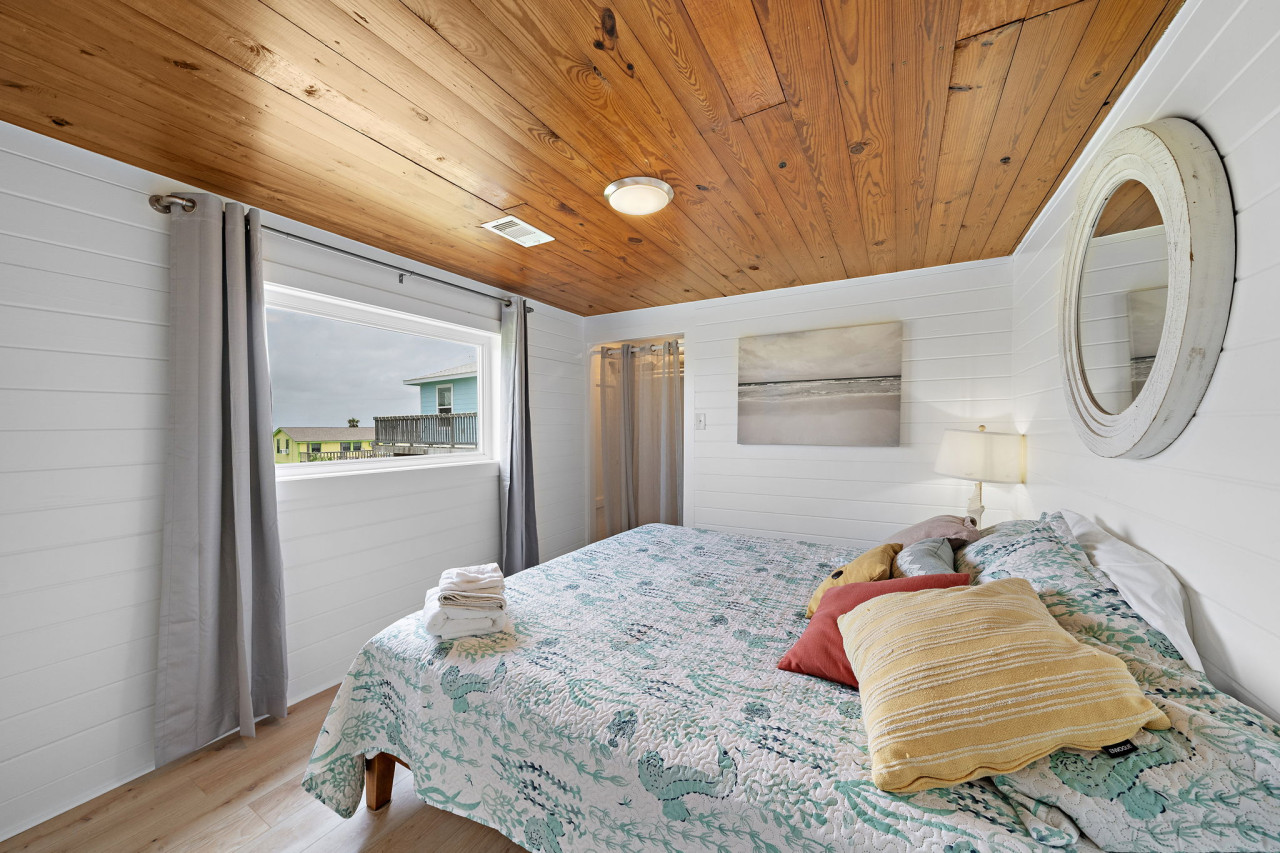 This bedroom has a king sized bed