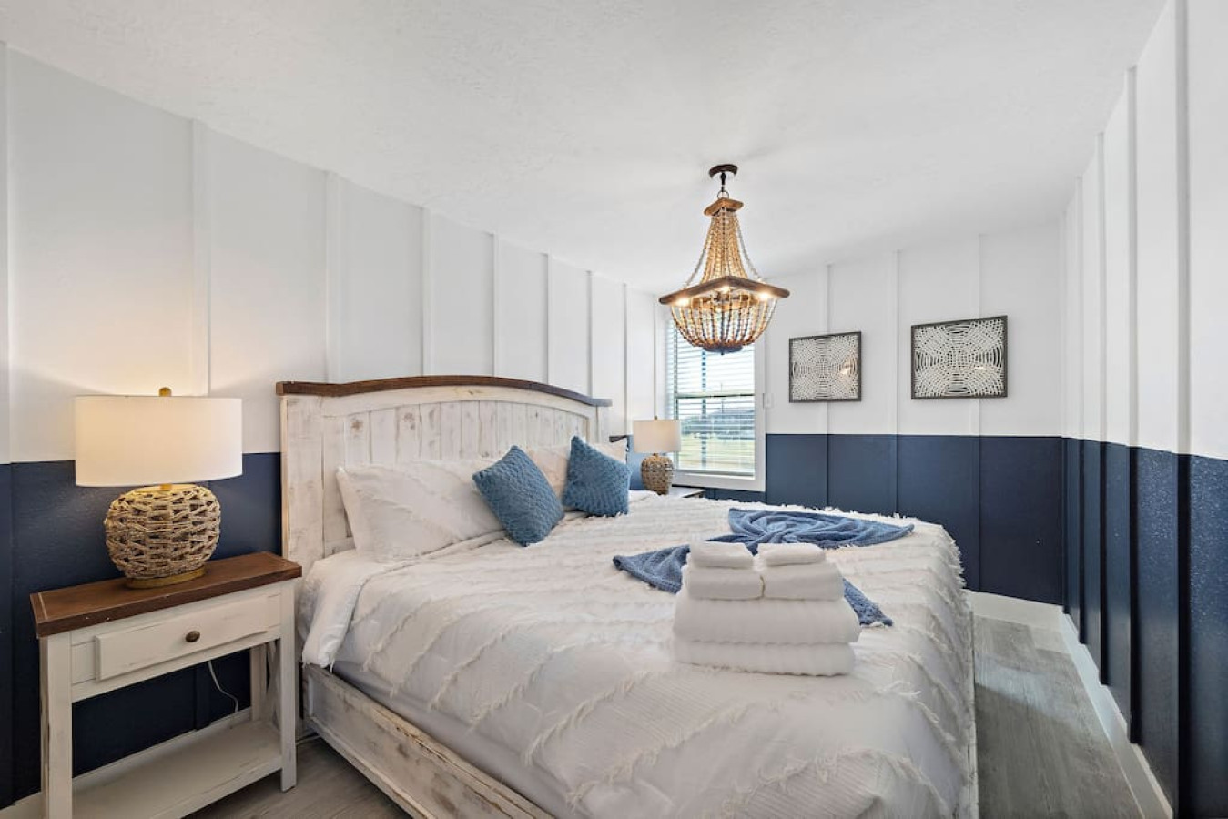 This bedroom has a king sized bed