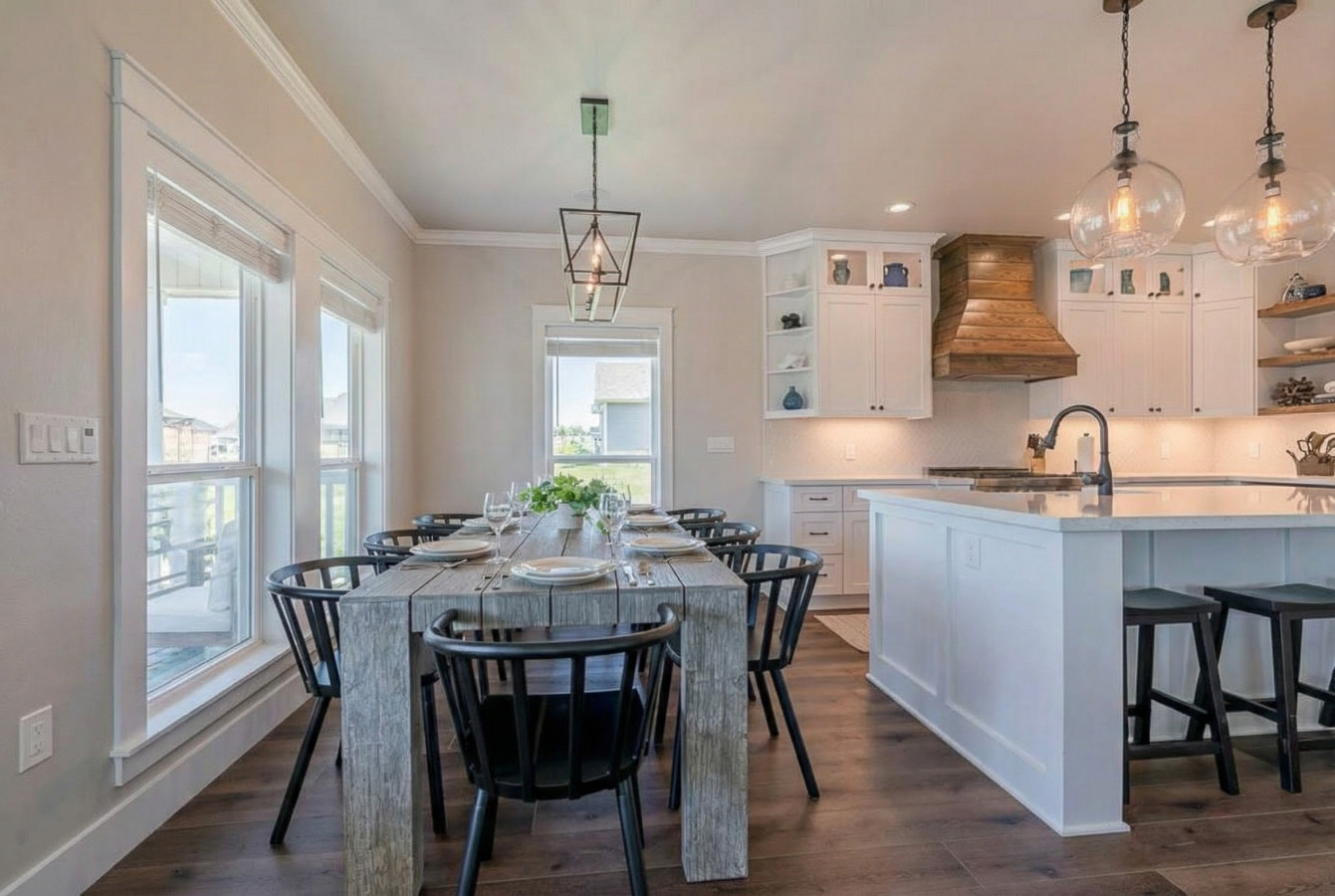 This dining area is located next to the kitchen