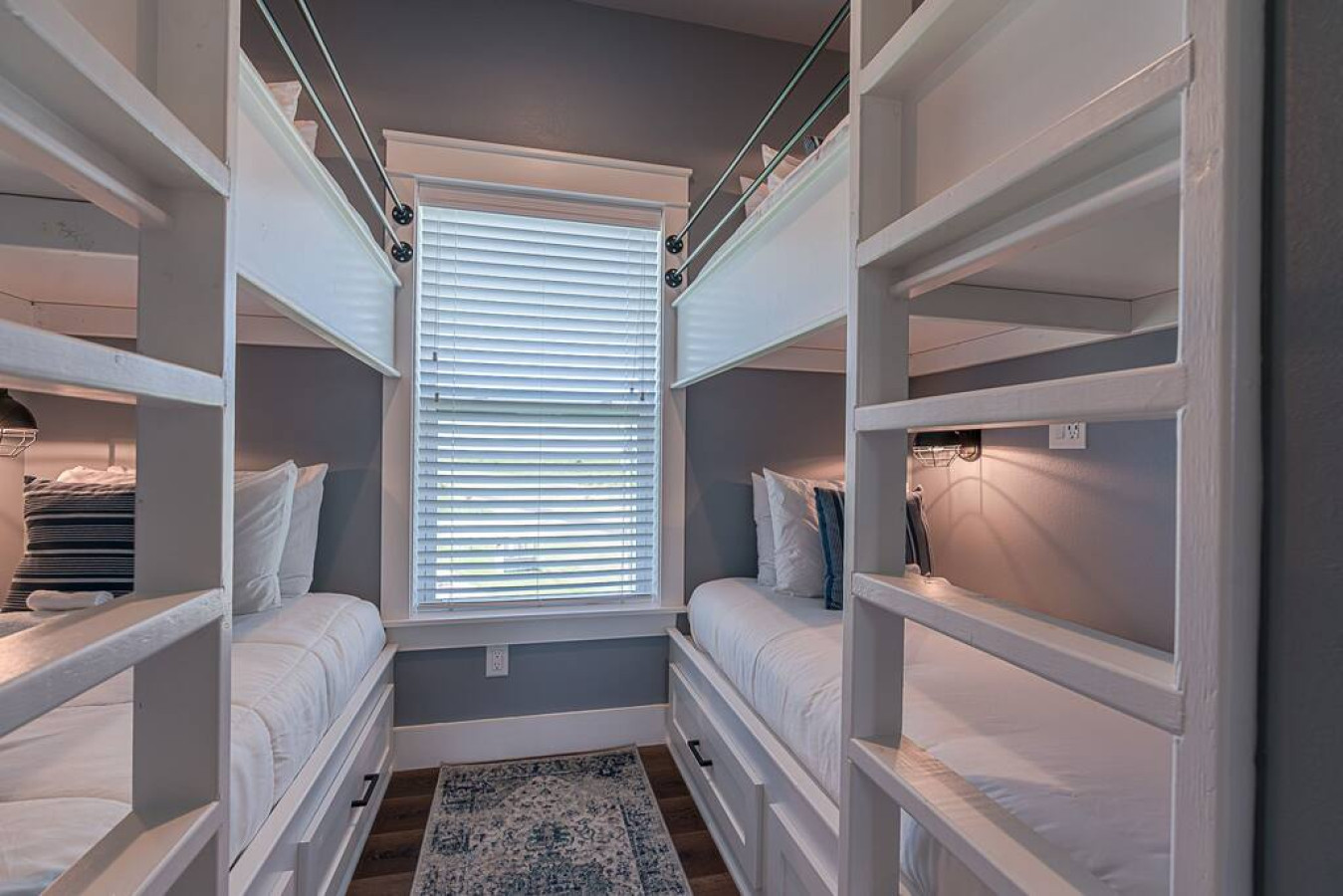 This bedroom has  twin over twin bunk beds