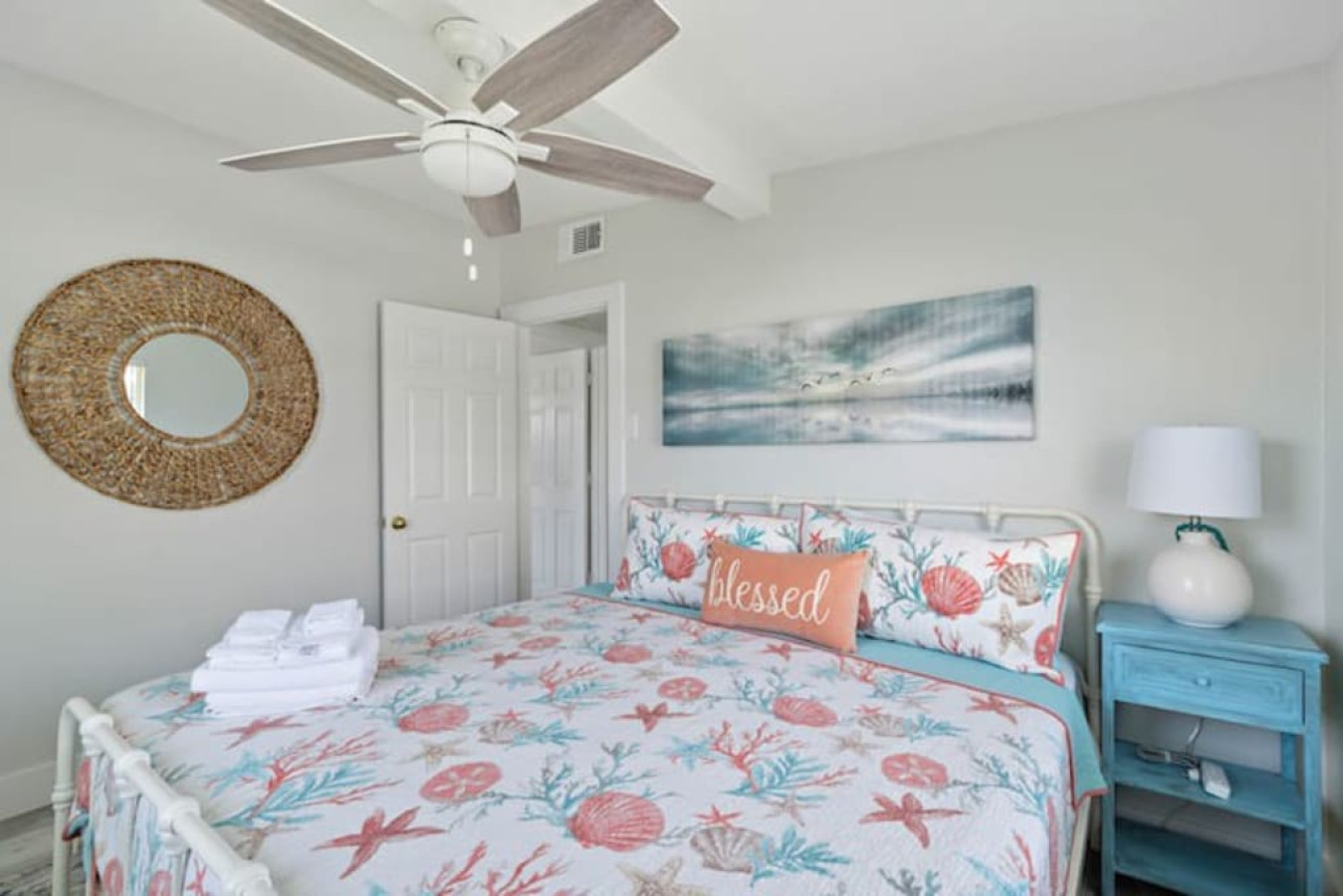 This king-sized bed is the perfect place to relax