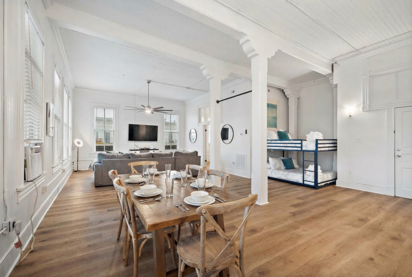 This dining area is located next to the kitchen