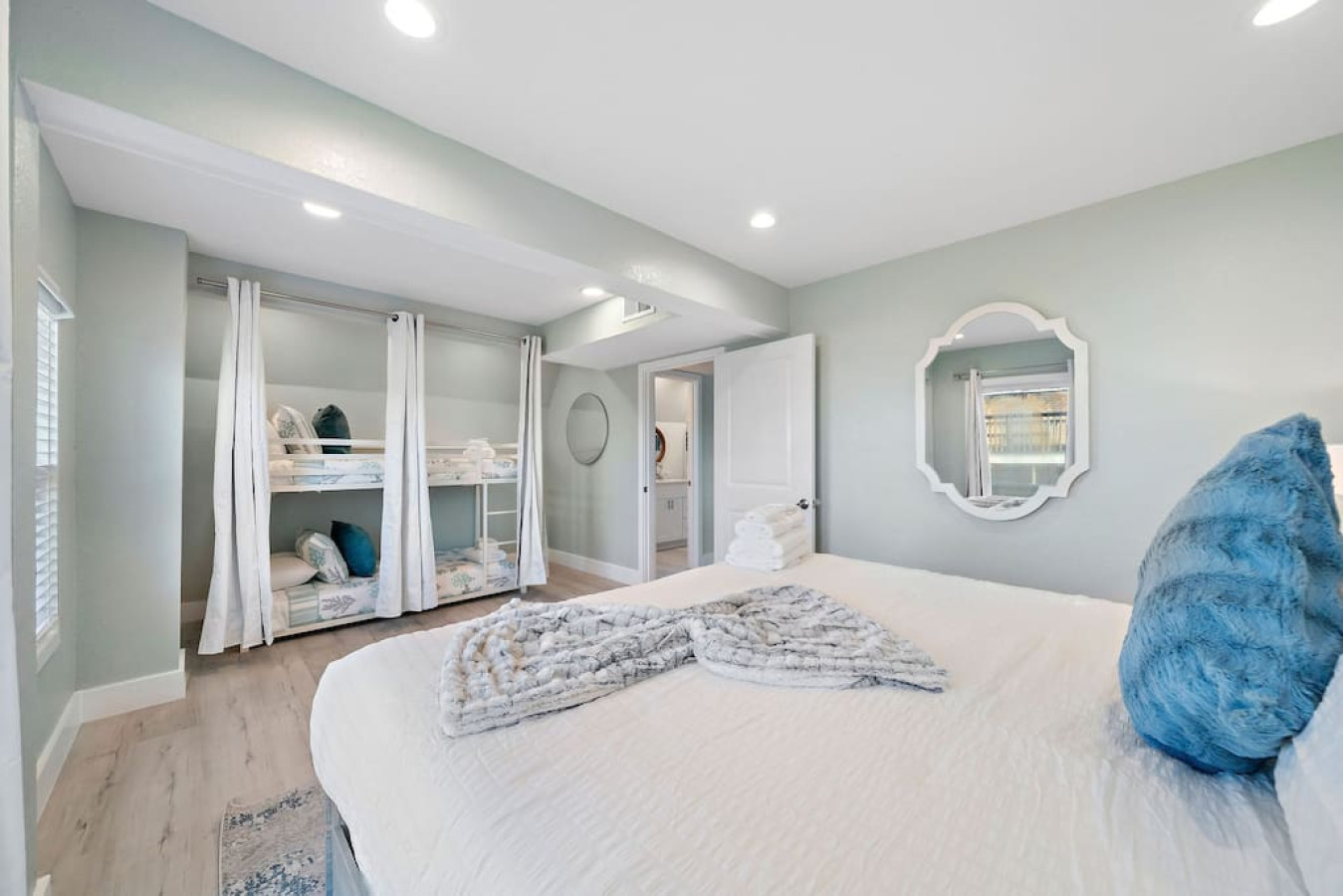 Restful retreat for weary souls with a King with Box spring and 1 twin/twin bunk bed