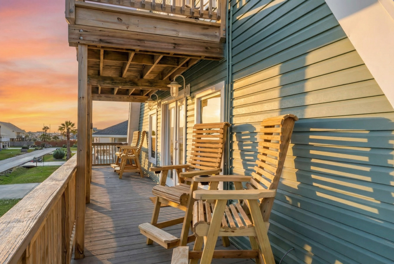 The second level deck is great for a morning cup of coffee or just to mingle with family on the hand crafted deck chairs
