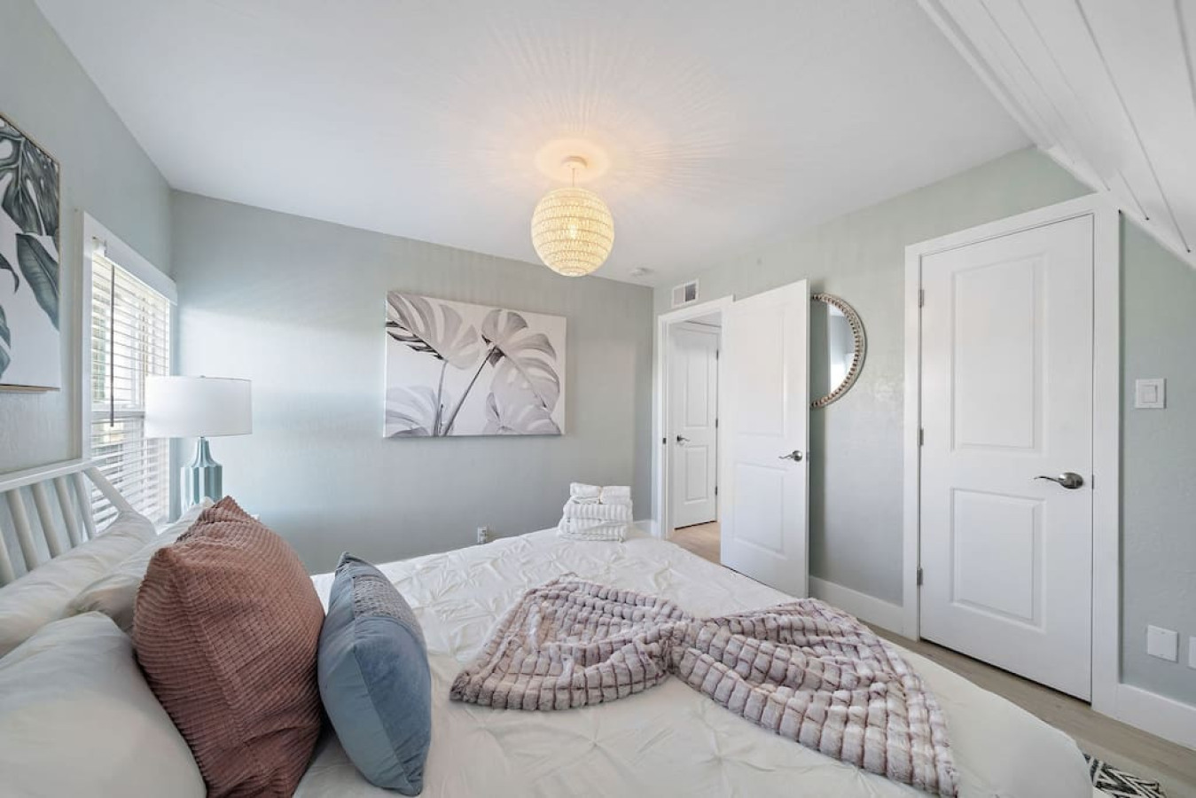 Cozy haven for peaceful slumber with this king-sized bed