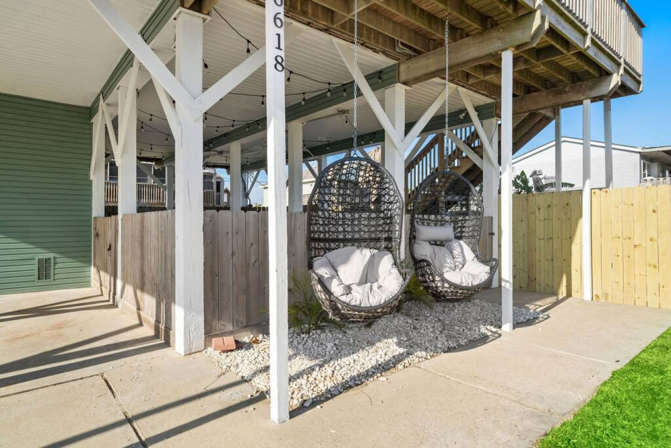 Take in the morning sunrise on these beautiful wicker swinging chairs