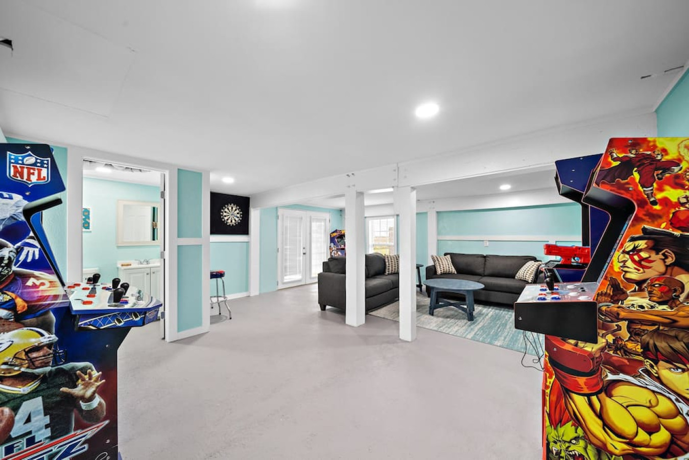 Enjoy this game room with a variety of games