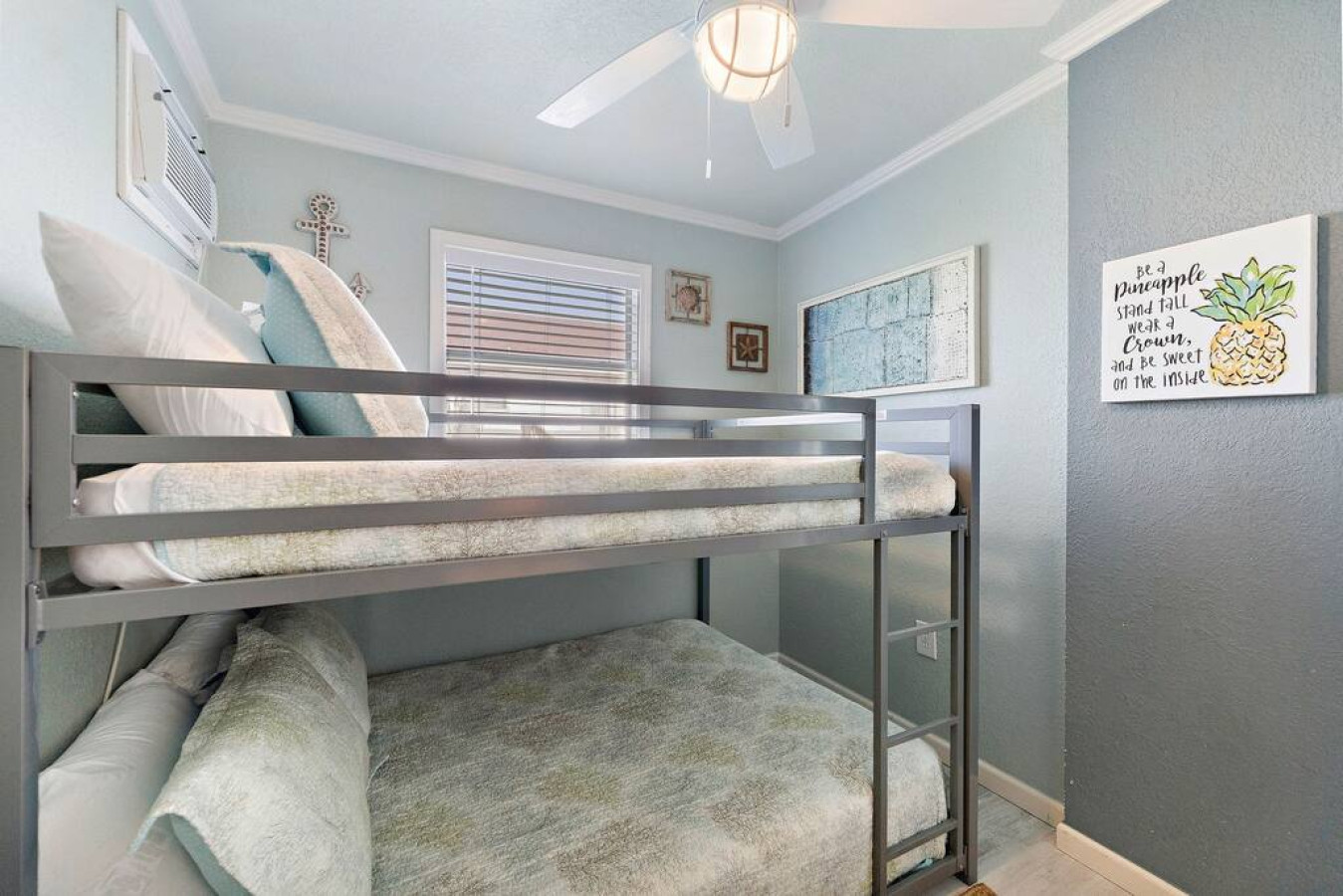 This bedroom has full bunk beds