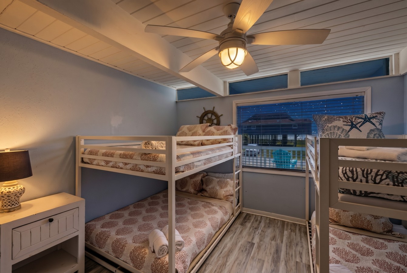 This bedroom has a twin/twin bunk bed and a full/full bunk bed