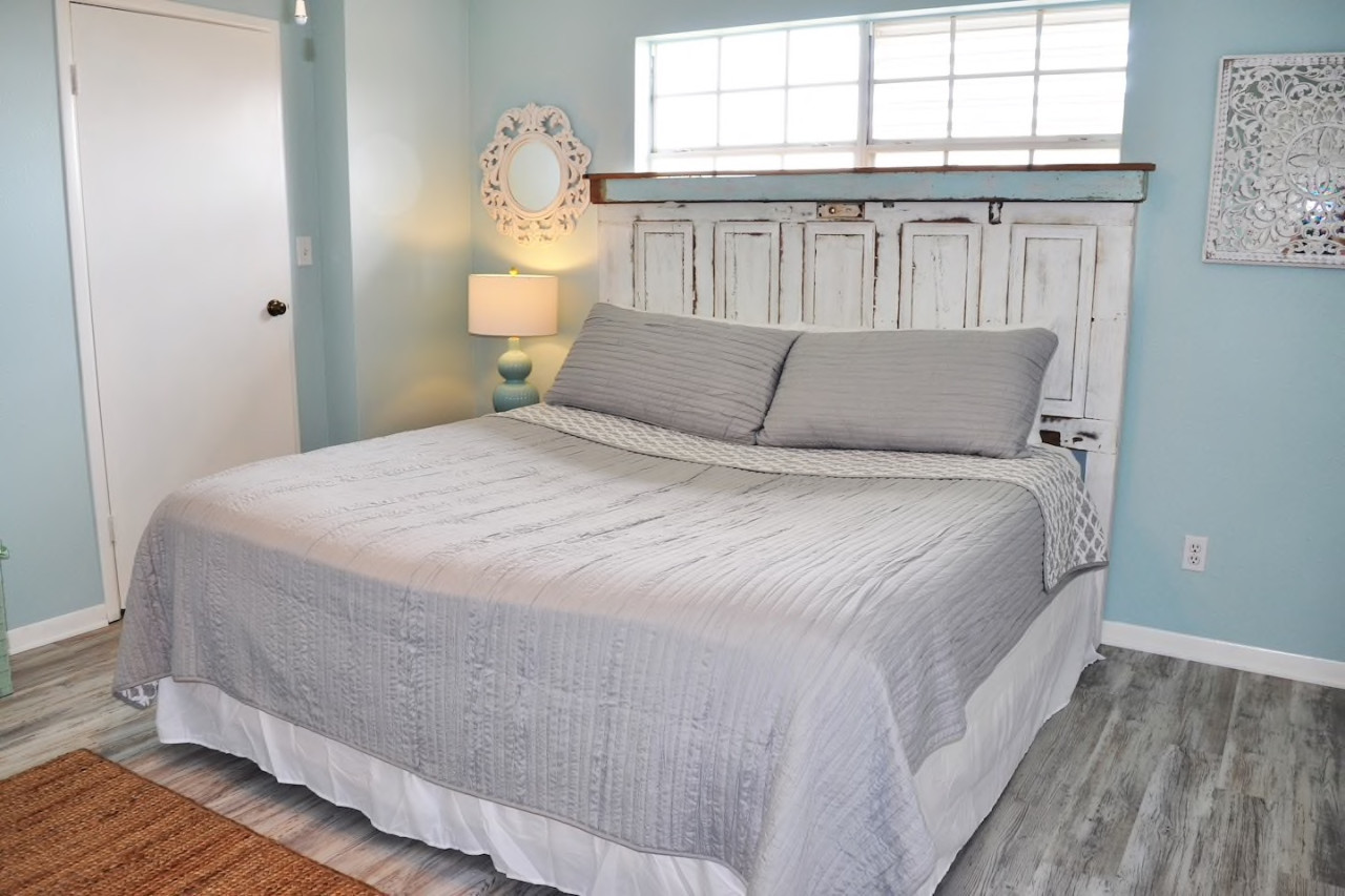 This bedroom has king sized bed