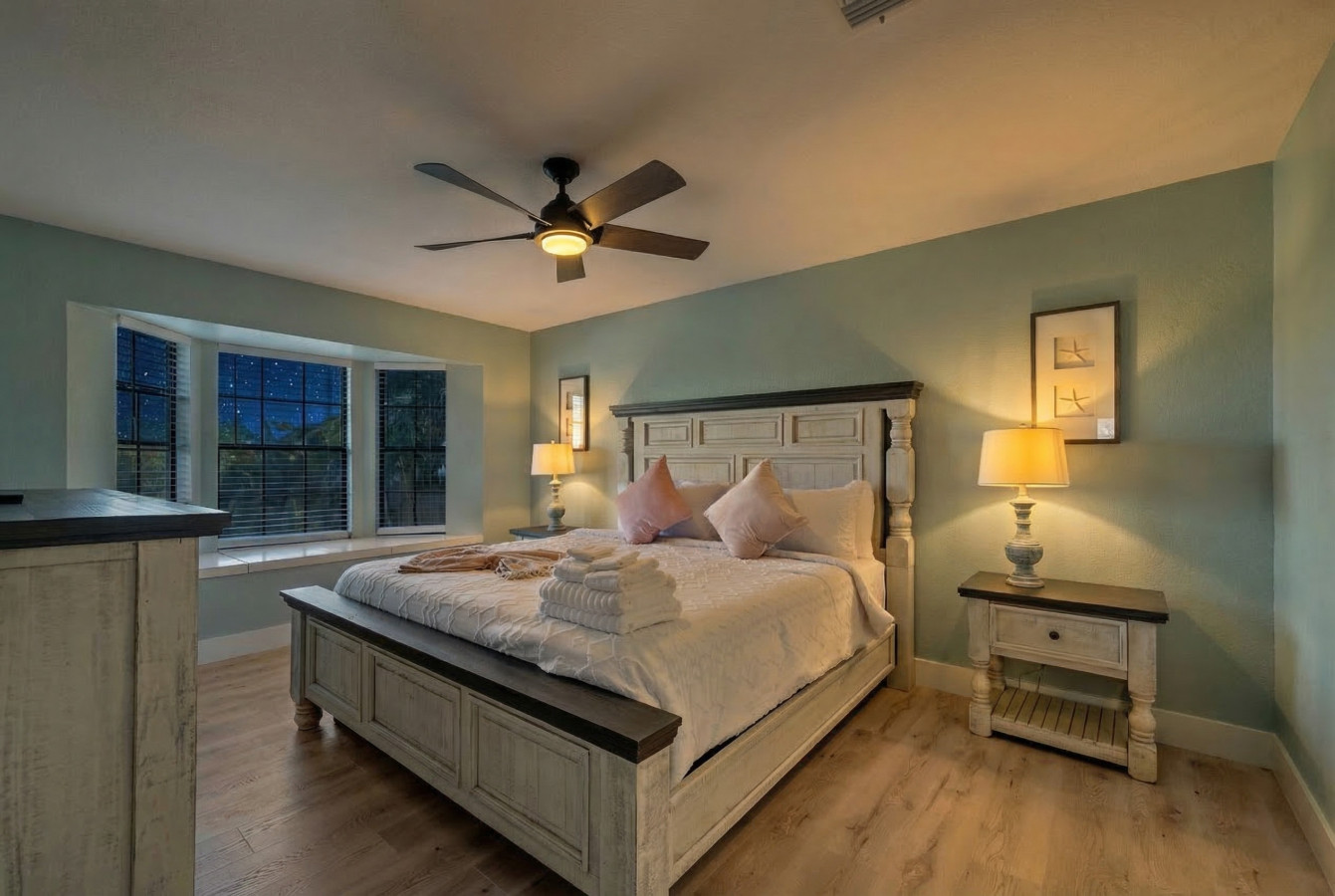 This bedroom has a king sized bed