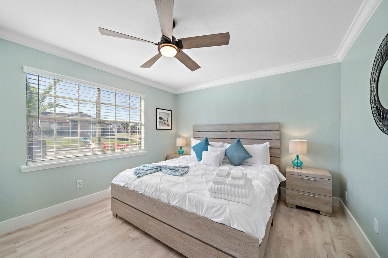 This bedroom has a king sized bed