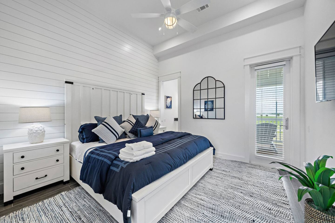 This bedroom has a king sized bed