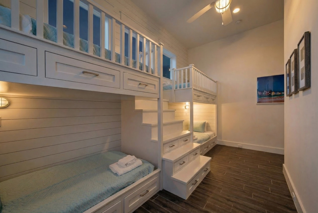 This bedroom has 2 twin over twin bunk beds