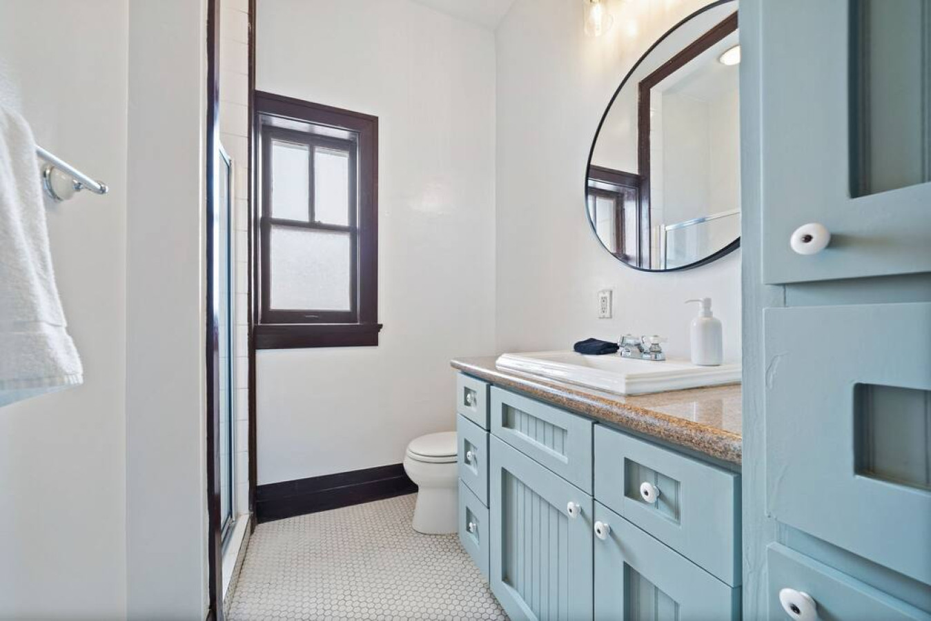 Refresh and rejuvenate in this bright bathroom